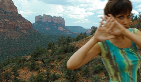 Woman in Sedona blocking her face from the camera