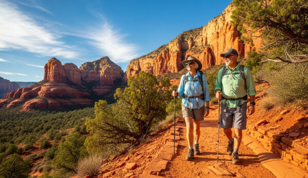 Couple Hiking In The Red Rocks Sedona