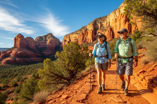 Couple Hiking In The Red Rocks Sedona